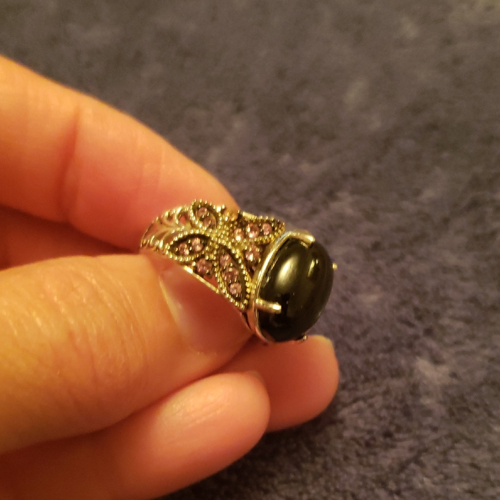 Intricate Black Stone Silver (925) Ring By Djoy, 1.75" Radius